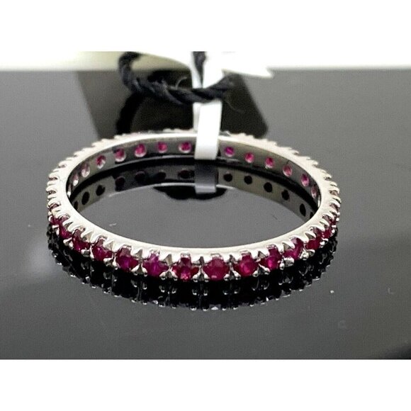 Suzy Levian Eternity Ring 14k White Gold Ruby 2mm Wedding Band Women's S… - Picture 1 of 14